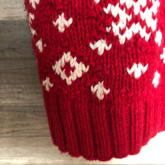 Vintage Cottagecore Red Chunky Knit Festive Snowflake Turtleneck Sweater Small - Picture 7 of 12